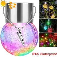 solar hanging lights outdoor waterproof crackle glass chritmas party decorative clip tree rgb lamps for garden landscape light