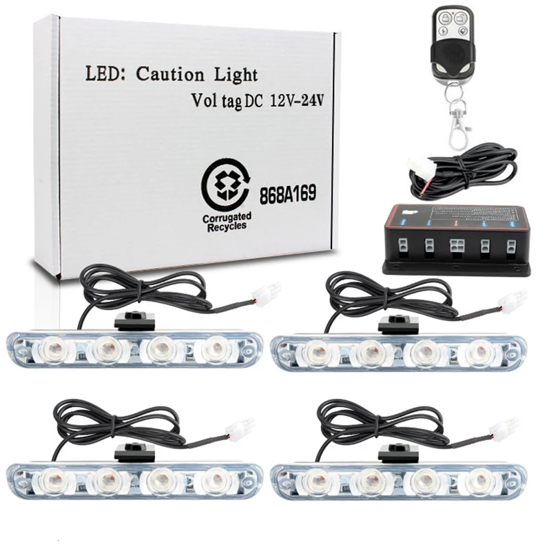 

1 Set 4*4 LED 12V Wireless Remote Control Strobe Light Led Car Flashing Light Front Grille Red And Blue Police Light