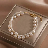 baroque natural freshwater pearl multi layer bracelet fancy simple temperament retro translucent bright white