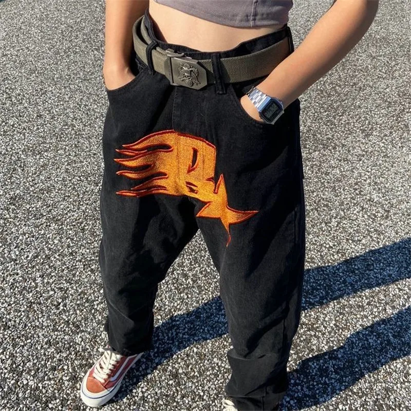 Hip-hop Jeans American Popular Street Letter Ins Female 2022 Spring And Autumn New High Waist Straight Slim Wide Leg Trousers