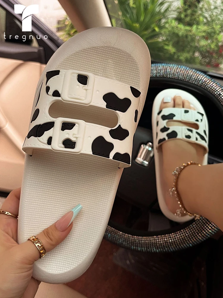 

2022 Summer Slippers Women Outdoor Beach Slippers Flat Sandals Cows Woman Shoes Open Toe