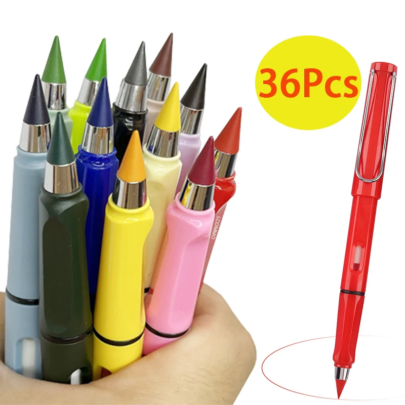 

36Pcs Colored Everlasting Pencil Unlimited Writing Pen Inkless Pen Office Painting Student Supplies