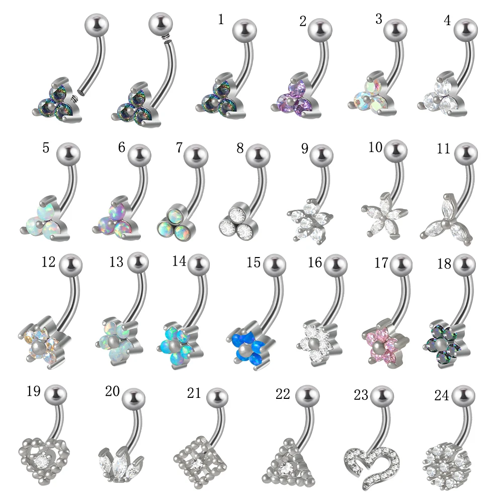 

G23 Titanium Internal Thread CZ Heart Flower Piercing Opal Eyebrow Lip Ring Curved Barbell Snug Daith Helix Rook Bar Jewelry