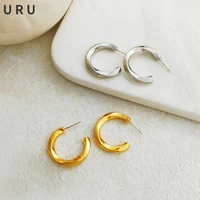 modern jewelry s925 needle irregular hoop earrings simply design high quality brass thick plated golden metal earrings gifts