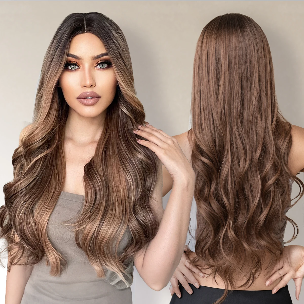 

oneNonly Long Brown Wig Synthetic Wigs for Women Body Wave Ombre Wig Cosplay Halloween Good Quality Natural Heat Resistant Hair