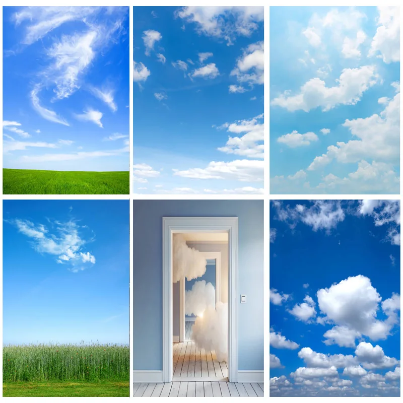 

Art Cloth Natural Scenery Photography Background blue sky and white clouds meadow Photo Backdrops Studio Props 22330 TKYD-13