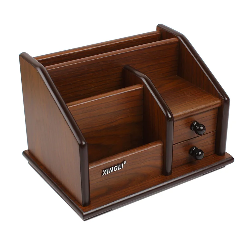 

Wooden with drawer office storage box cute desktop storage box stationery box storage pen holder multifunctional
