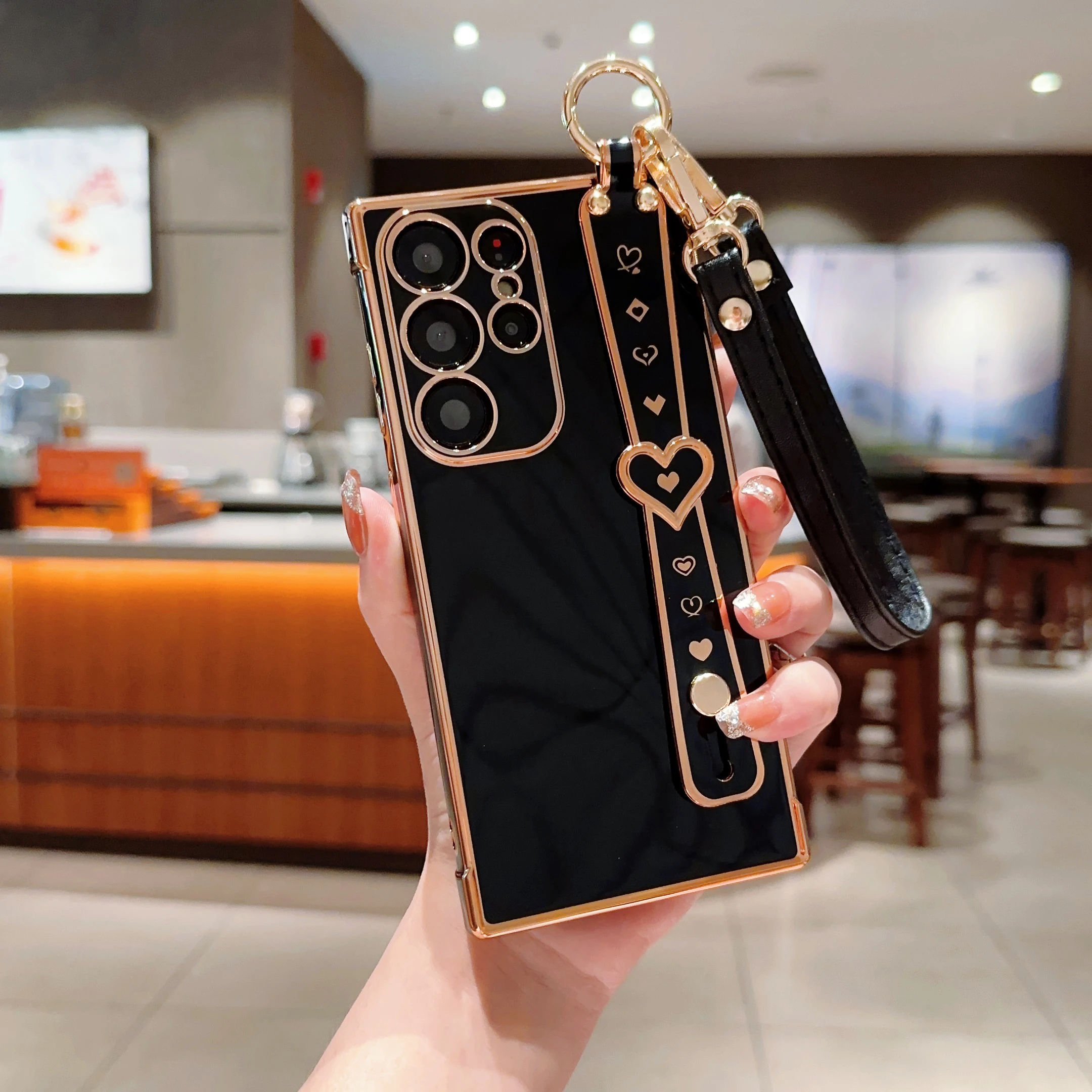 

Electroplated Blank Heart Wrist Hand Crossbody Rope For Samsung S23 S22 S21Ultra S21 FE S20 FE S23 FE Shockproof Soft Back Cover