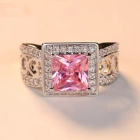 pink square crystal ring ms engagement glamour fashion single charm seal metal ring colorful zircon gift party party ring gift
