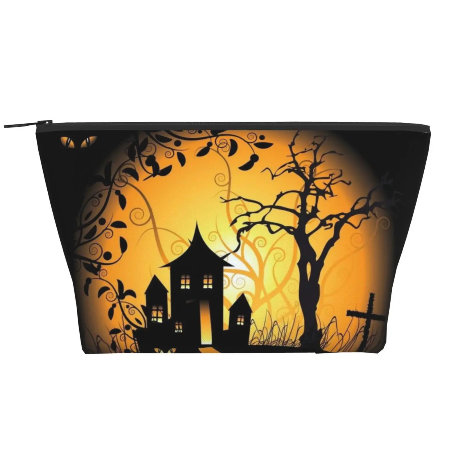 

Golden Fullmoon Castle Storage Bag Polyester Halloween Holiday Trapezoid Side Bag for Ladies Camping Vacation Travel