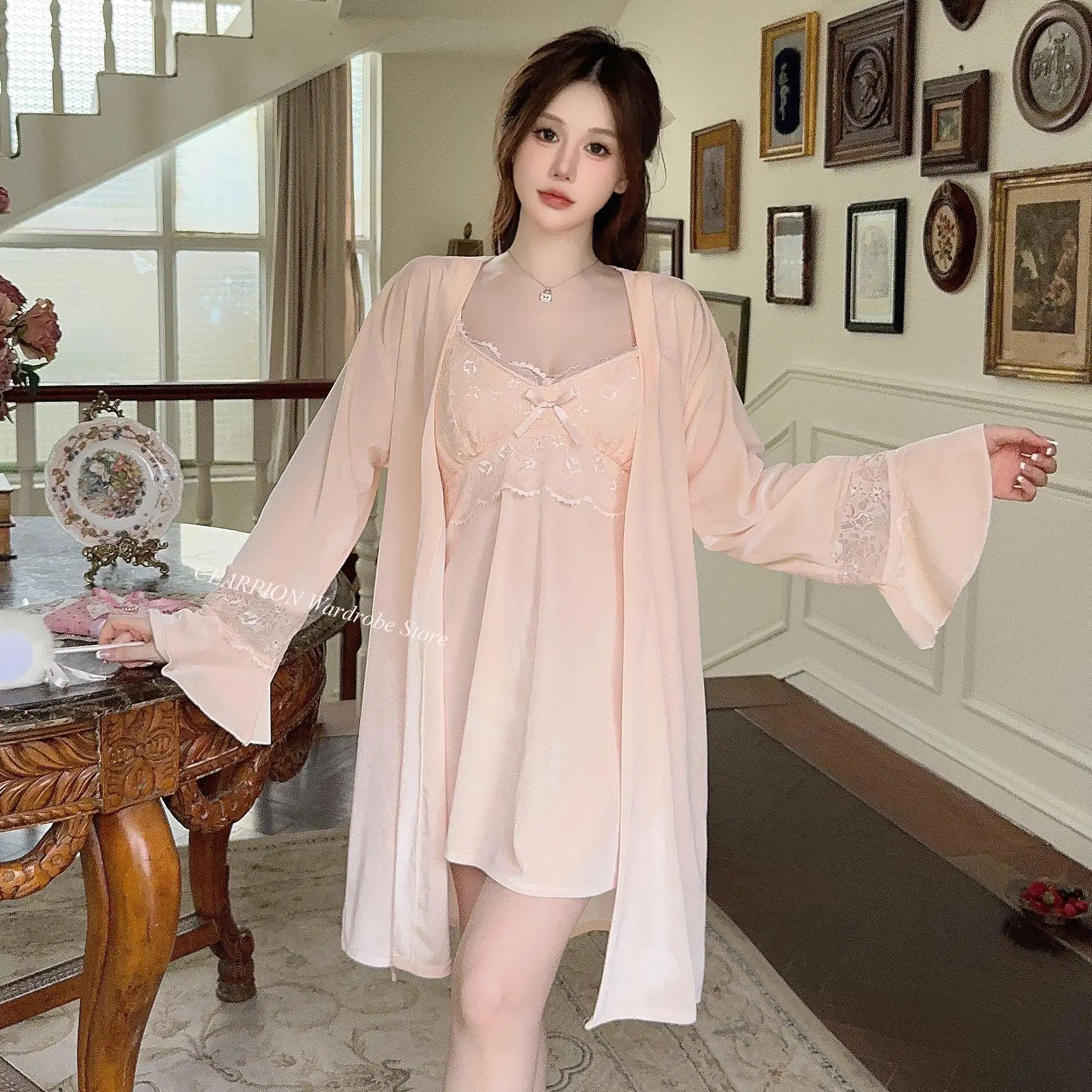 Сексуальное кружевное лоскутное кимоно халат костюм зимняя велюровая одежда для