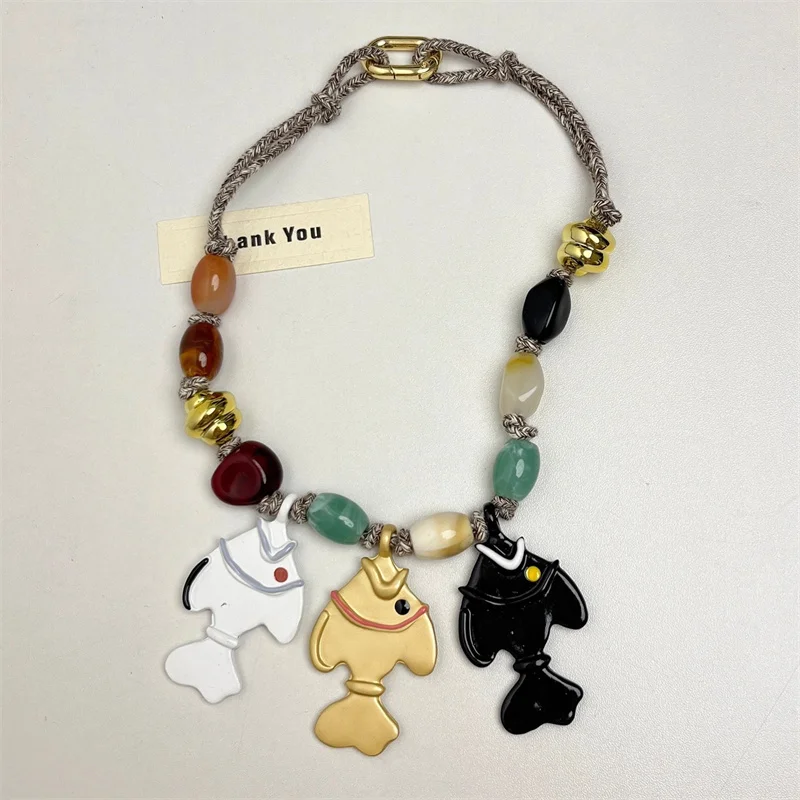 Фото Ретро цветной камень, эмаль, глазурованная рыба, кулон, ожерелье для женщин, короткое ожерелье из бисера, вечерние, свадебные, банкетные, ювелирные изделия, подарок №4