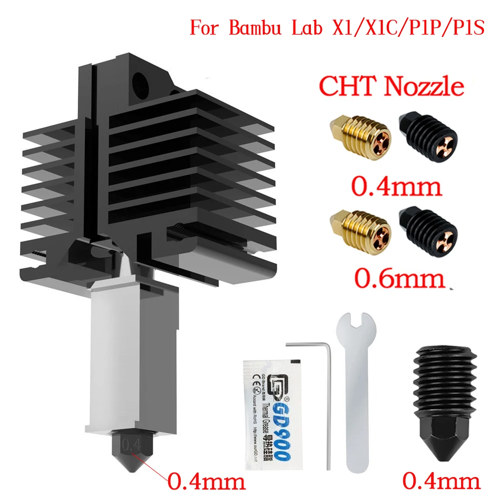

3D Printer Parts 500℃ Upgraded Hotend Kit For Bambu Lab X1 X1C P1P P1S Detachable Combo Hotend Hardened Steel Brass CHT Nozzle