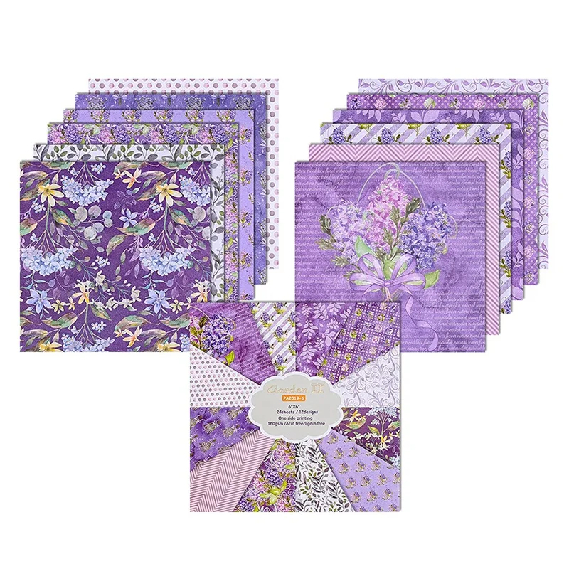 

Purple Scrapbook Paper Pad 12Inchx12inch Patterned Paper Pack,Spring Garden Themed Floral Scrapbooking Papers,24 Pages
