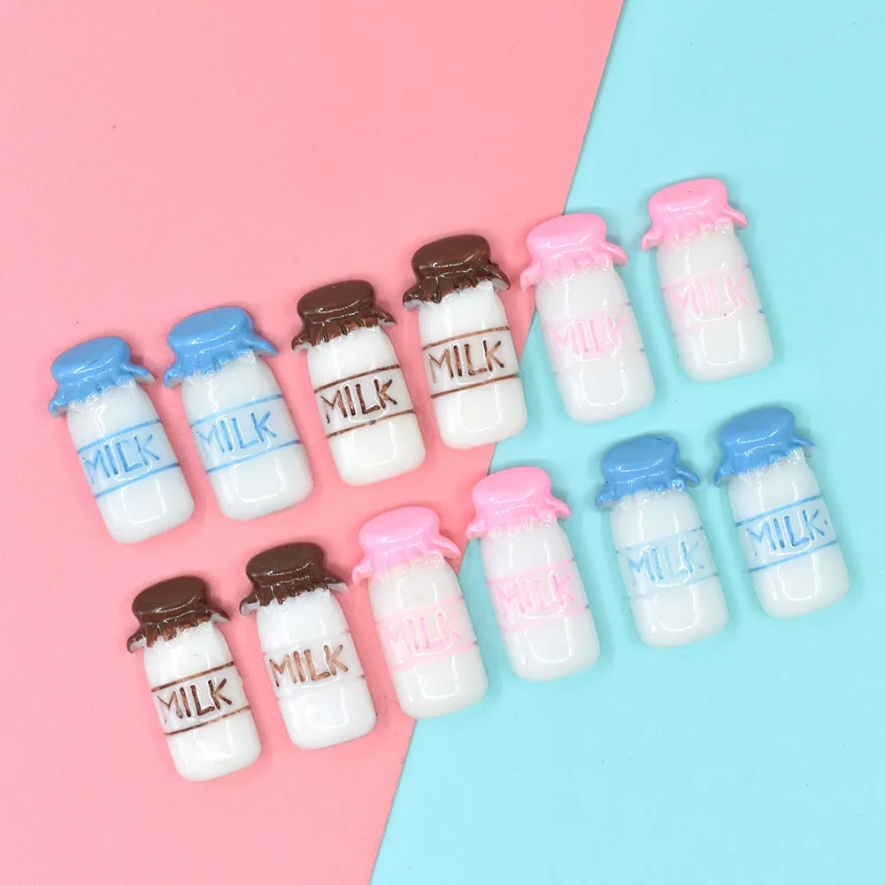 

10pcs Kawaii Resin Mini Milk Bottle Scrapbooking Material Miniature Accessories Craft Supplies Flatback Charm Figures Phone DIY
