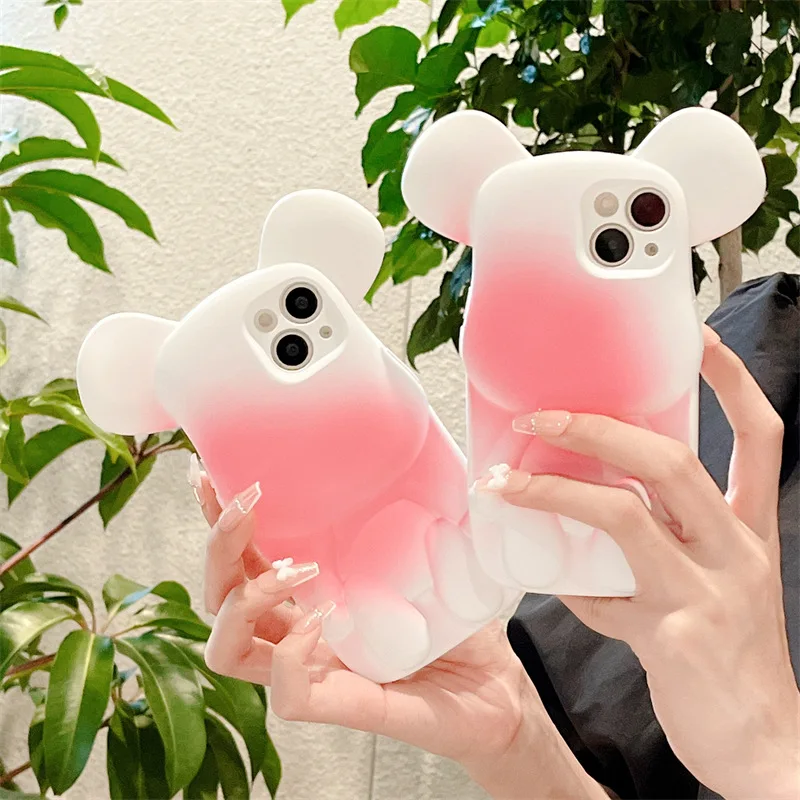 

3D Gradient Cartoon Bear Phone Case Cover for IPhone 11 12 13 Pro X XR XS Max Shockproof Case for IPhone 13 Cases IPhone Case