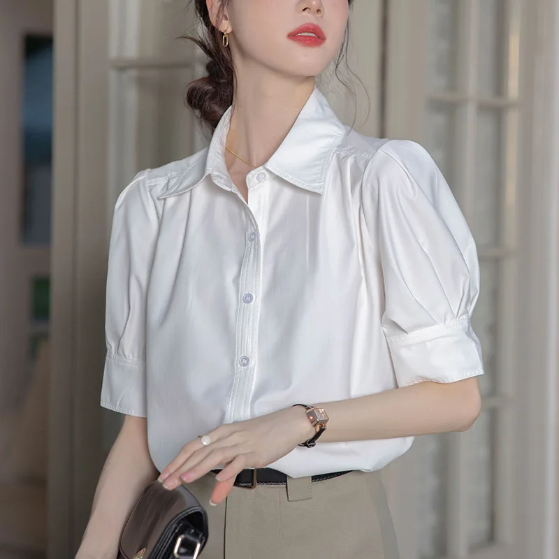 

New Summer Fashion Blouses 2023 Short Sleeve Casual White Shirts Blouse Women Women Tops One-pieces White Shirt Women