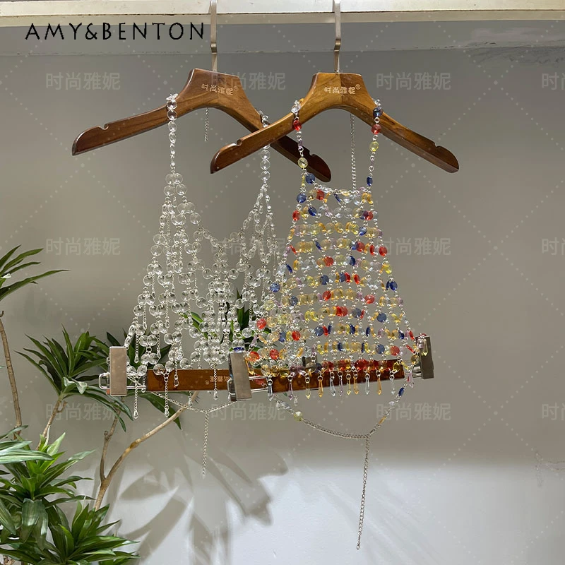 

Fashion European American Style Color Drills Chain Hollow Backless Camisole Acrylic Shawl Body Chains Crystal Accessories Slings