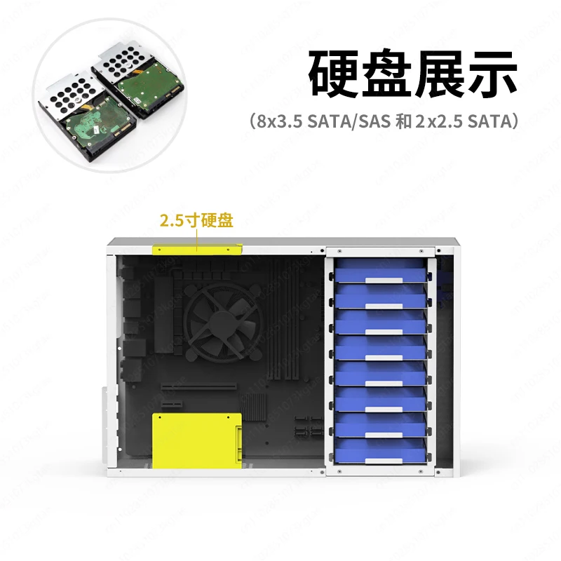 Фото B8 8-позиционное NAS-шасси ATX с большим источником питания MATX, полноразмерное обслуживание хранения pcieAIO №4