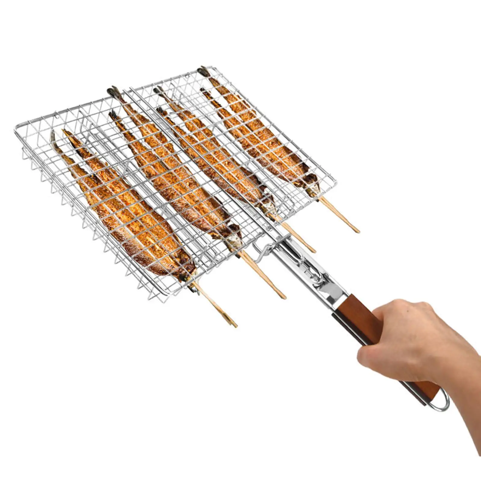 

Portable BBQ Grilling Basket 3 Sections Grates Removable Fish Clip for Grill