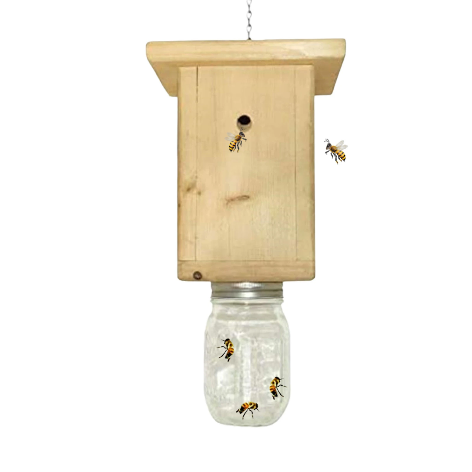 

Outdoor Wasp Trap Catcher Wood Bee Trap Durable Wood Cabin Style Carpenter Bee Trap Waterproof And Durable