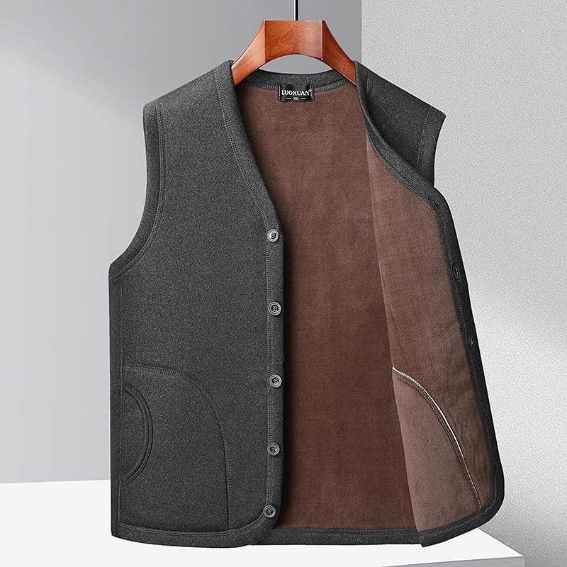 

Winter Men's Vests Casual Man Fleece Warm Sleeveless Jackets Fashion V-Neck Outwear Thermal Fishing Waistcoats Clothing
