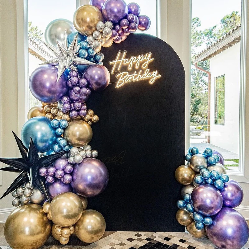 

Chrome Gold Purple Blue Silver Balloon Arch Garland Kit Birthday Party Metallic Silver Balloons Graduation Anniversaries Decor