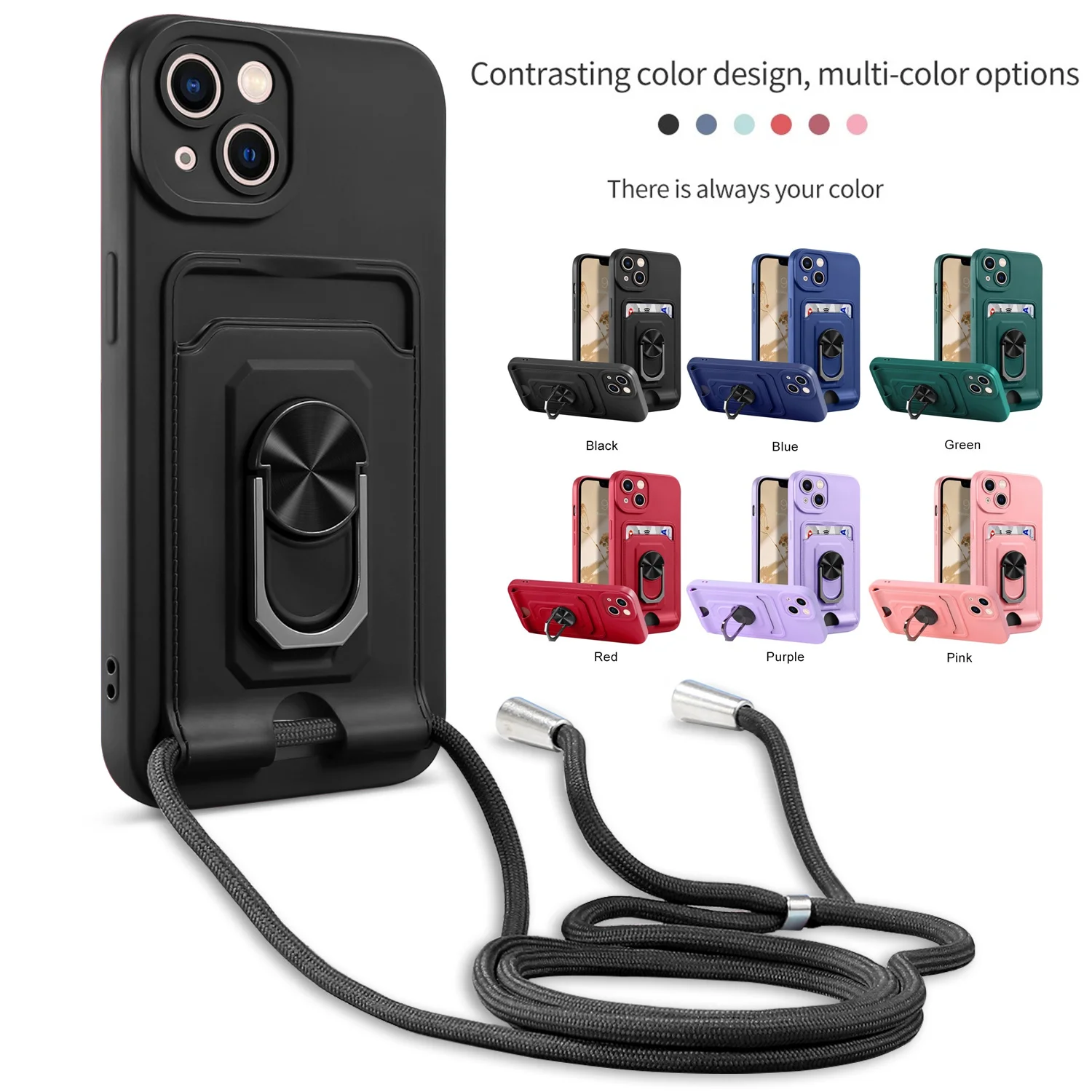 

Crossbody Necklace Cord Lanyard Wallet Card Case For iPhone 14 11 12 13 Pro Max 8 7 Plus XR Xs X SE Ring Holder Stand Soft Cover