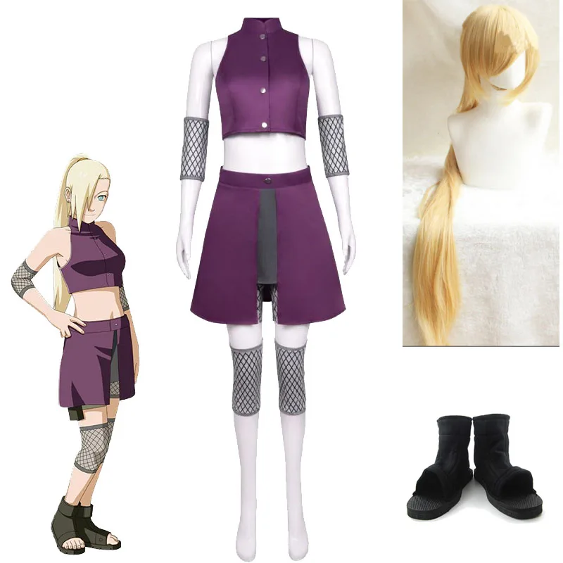 Konoha ниндзя деревня Яманака Ино косплей костюм и обувь Hokage женский парик