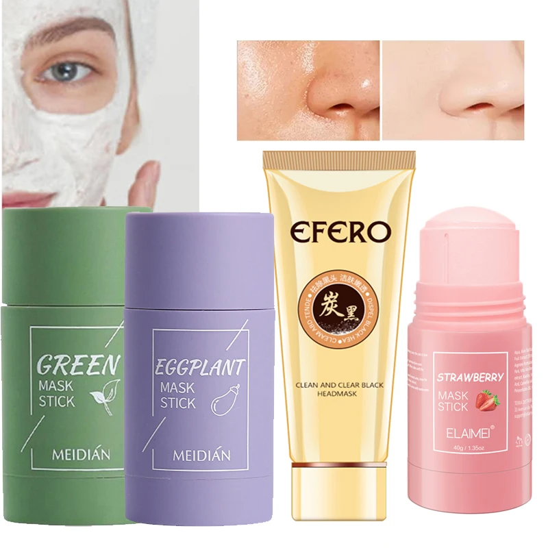 

Deep Cleaning Face Mask Green Tea Oil Control Eggplant Remove Blackhead Acne Solid Mask Stick Moisturizing Anti-Acne Shrink Pore