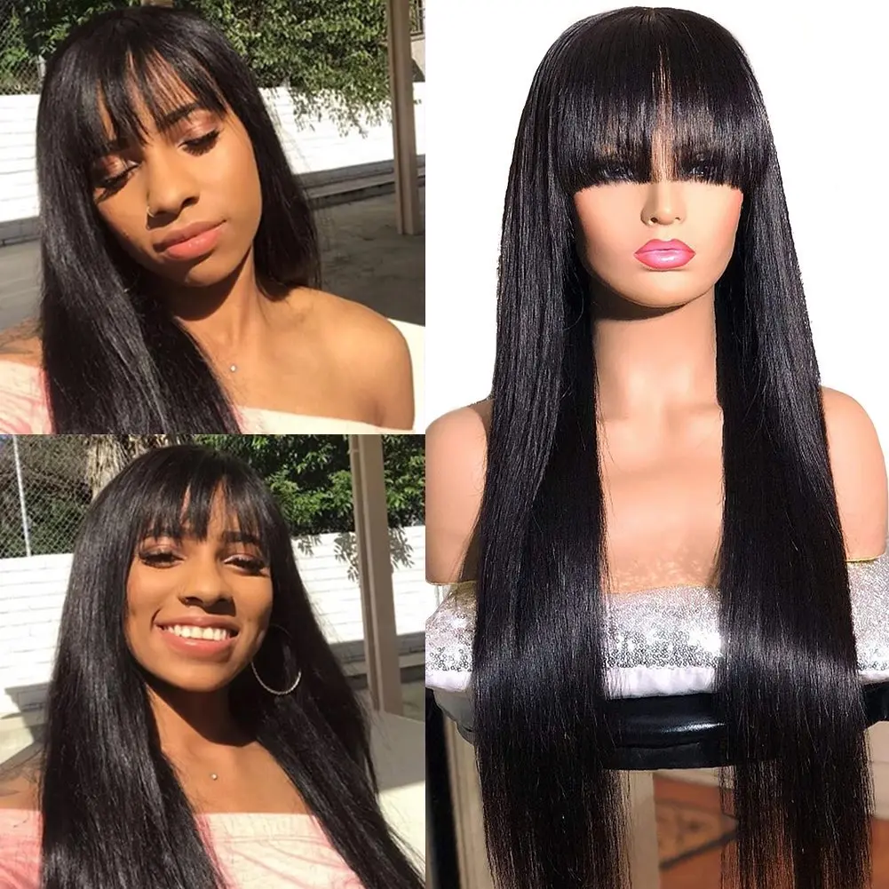 

Straight Wigs Full Machine Wig No Lace Brazilain Human Hair For Black Women Cheap Straight Hair Natural Color Remy Hair Cosplay