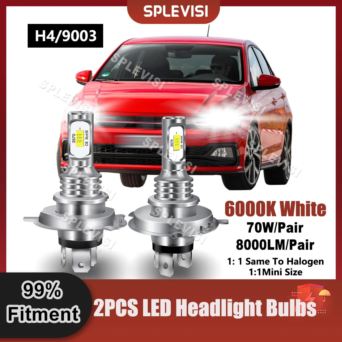 Лампы головного света для VW Polo 6R 9003 6000 2009 2010 2011 2012 2013 2014 2016 2017 2018 2019 2 шт.