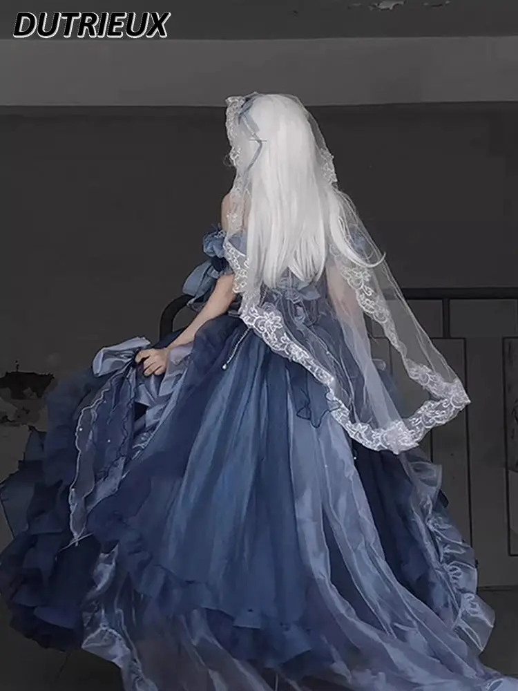 Платье принцессы тяжелой промышленности со шлейфом и зонтиком Новинка лета 2024