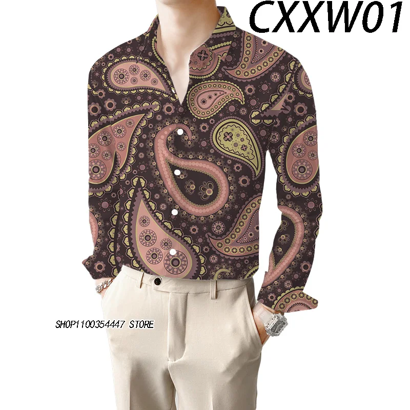 Autumn New Men's Long Sleeve Lapel Shirt Hd Digital Print Men's Street Wear Hip-hop Clothing Polyester Comfortable Casual Tops