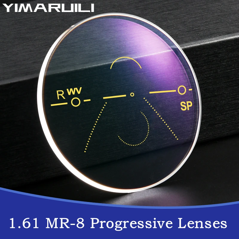 YIMARUILI 1.61 MR-8 Ultra Tough HD Aspherical Anti-Blue Light Photochromic Rimless Glasses Progressive Multifocal Lens 1 Pair