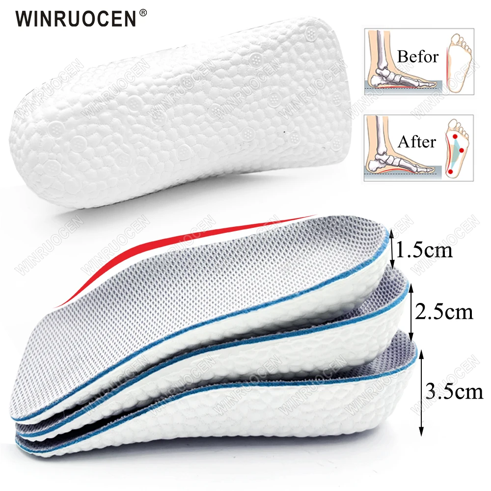 

1.5-3.5cm Height Increase Insoles Arch Support Soft Elastic Flat Feet Orthopedic Insoles Lift For Men Women Memory Foam Shoe Pad