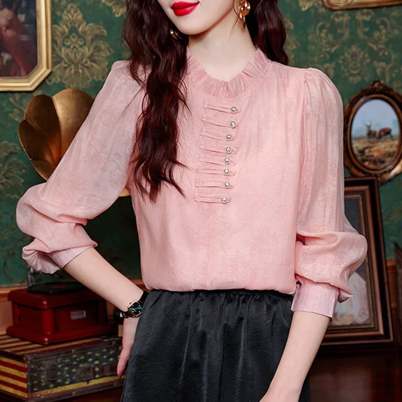 Элегантная шифоновая блузка 2024 Летняя женская одежда Топ во французском стиле с