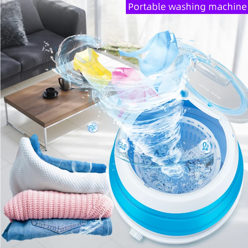 Portable Folding Washing Machine Dehydration Basket Dry Water Electric Washing Machine Small Household 2.6kg Large Capacity