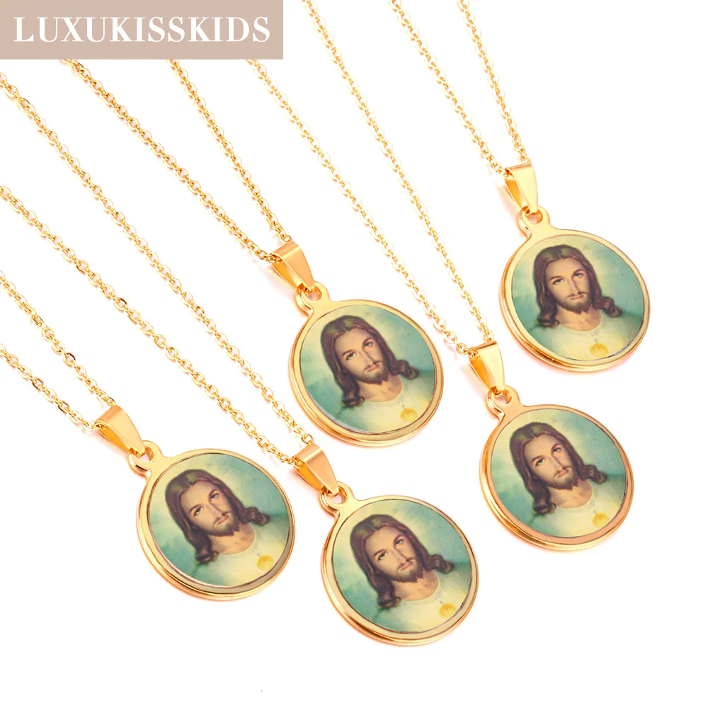 

Ожерелье LUXUKISSKIDS с кулоном Иисуса из нержавеющей стали, христианство, чокер, бижутерия для мужчин, религиозные подарки God Bless