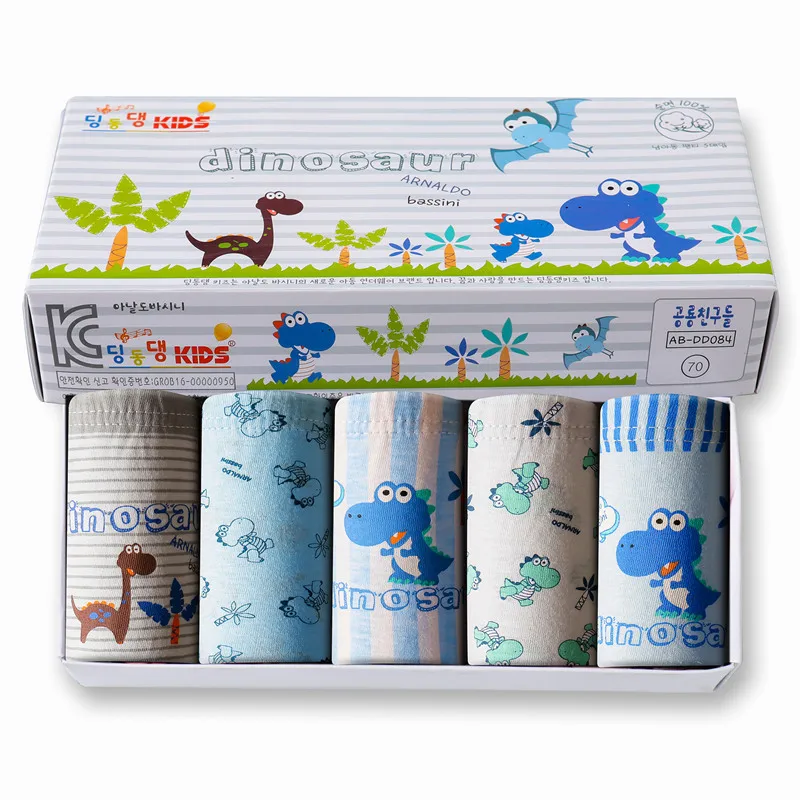 

5 шт./партия, Детские хлопковые трусы с принтом динозавров