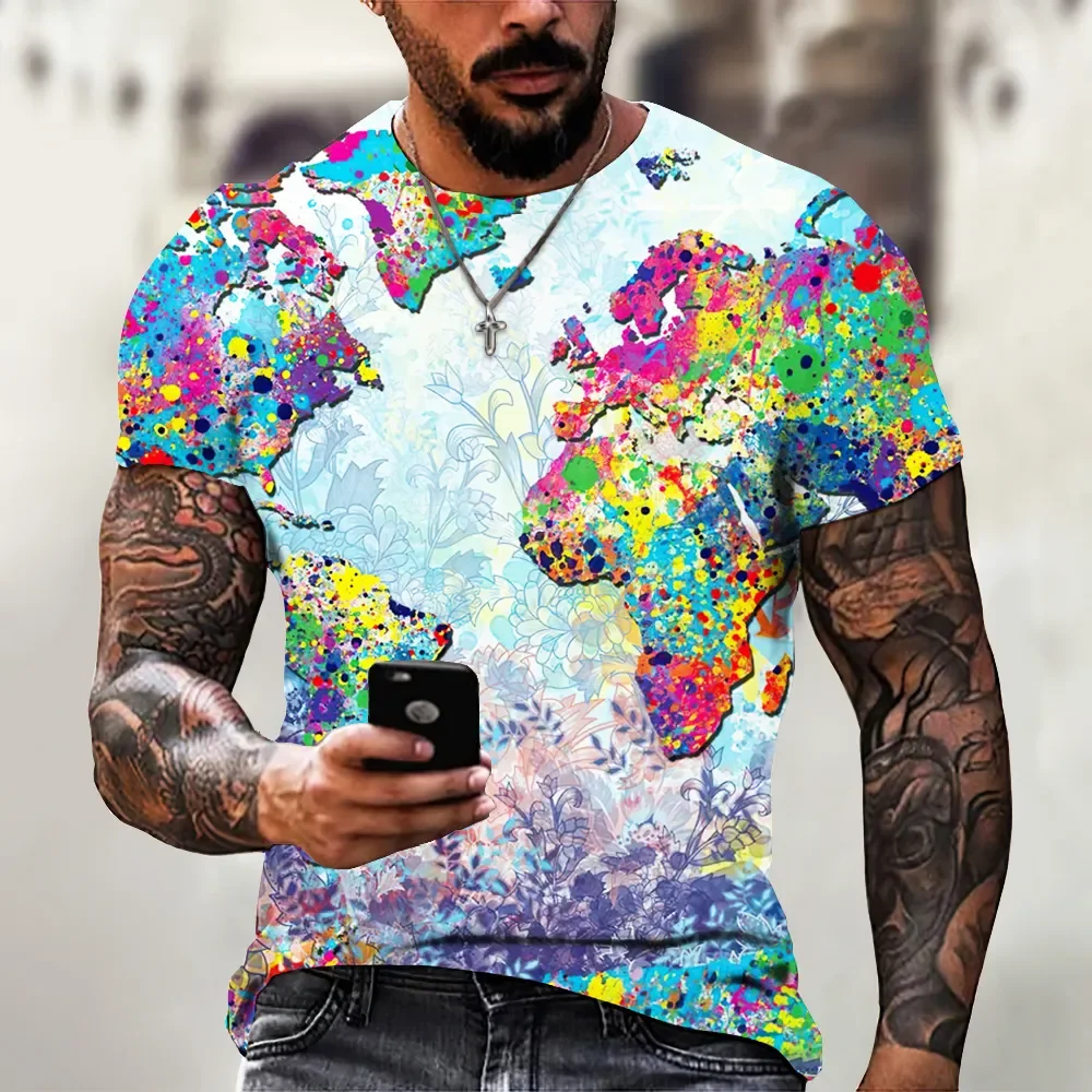

Summer Map Pattern T-shirt 3D Printing Men's and Women's Leisure Fashion Cool Image Shaped Interest Top Large Size Clothing
