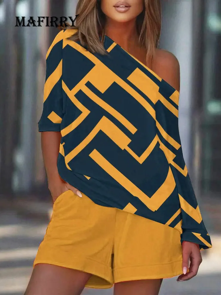 

Sportswear Women Pocket Loose Outfit Long Top Shorts Loungewear Skew Collar Summer Ladies Matching Set Streetwear Dropshipping