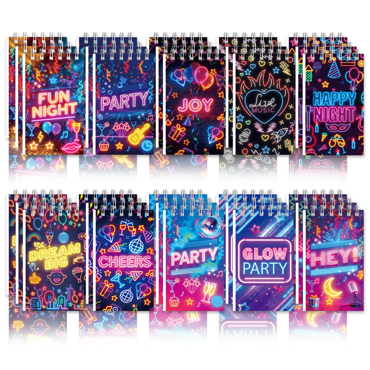 Фото Мини-блокнот Neon Glow Party, 24 страницы, с принтом «Ночная музыка и коктейли», портативный карманный блокнот, сувенир для дня рождения, канцелярские товары №2