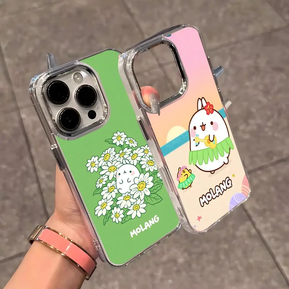 Фото Мультяшный чехол M-Molang для iPhone 17 Air 16 E 15 14 13 12 11 Plus Pro Max, гальванизированный, прозрачный, мягкий №1