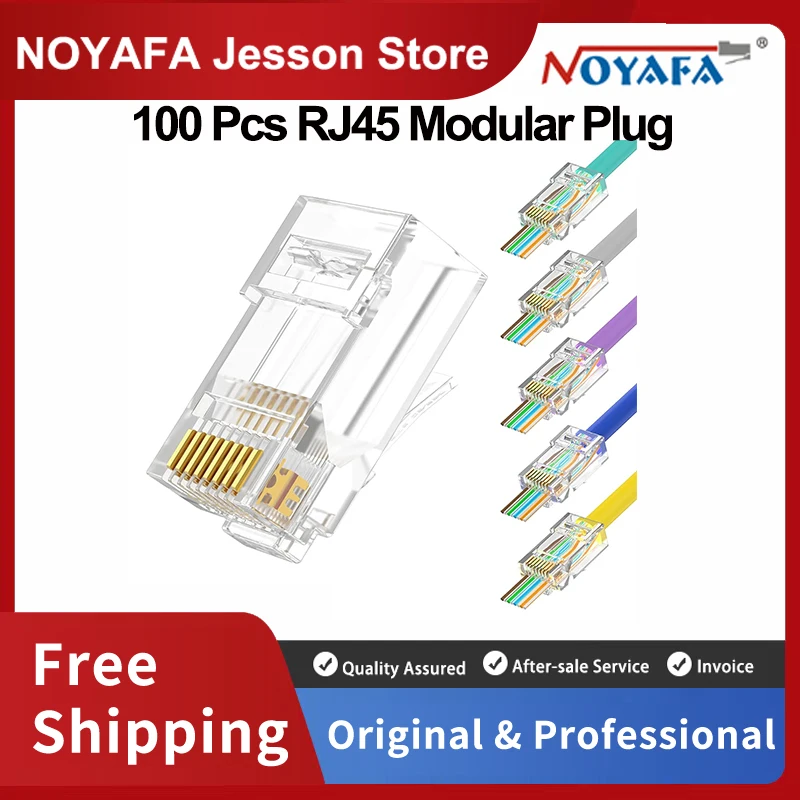 

NOYAFA 100 Pcs RJ45 Modular Plug for Network LAN Ethernet Cables Module Connector Crystal Heads 8P8C for Cat5 Cat6