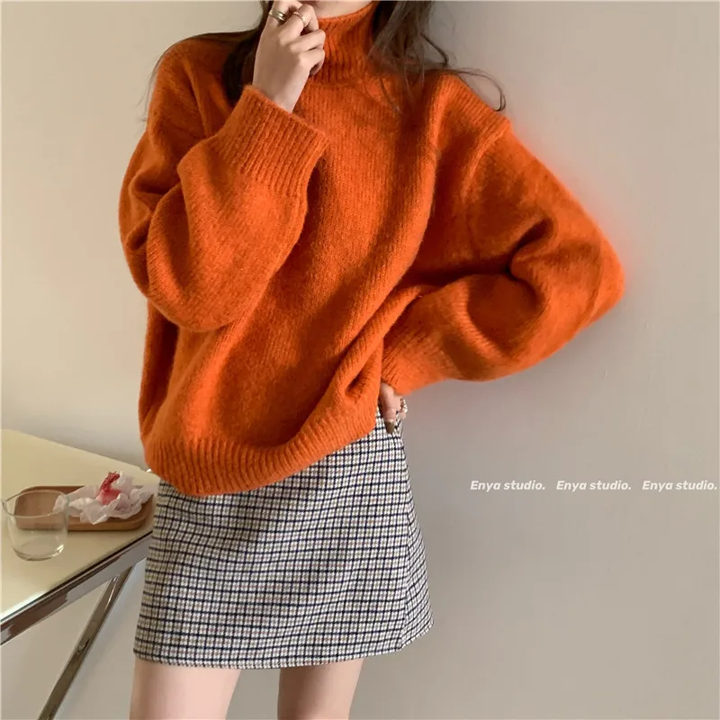 

Женский свитер, новая осенне-зимняя блузка с длинными рукавами и узким низом, свитер с высоким воротником
