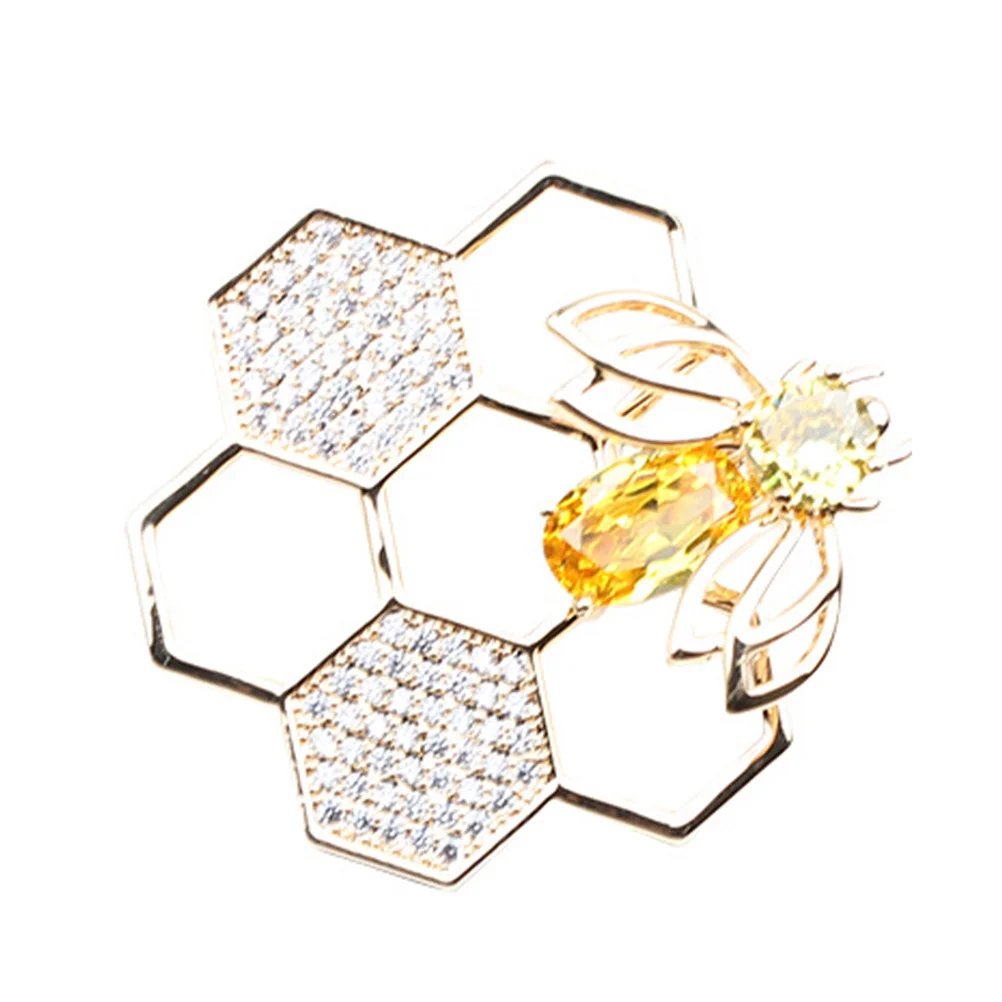 

Geometry Honeycomb Brooch Shiny Bee Breast Pin Suit Corsage Clothing Ornament