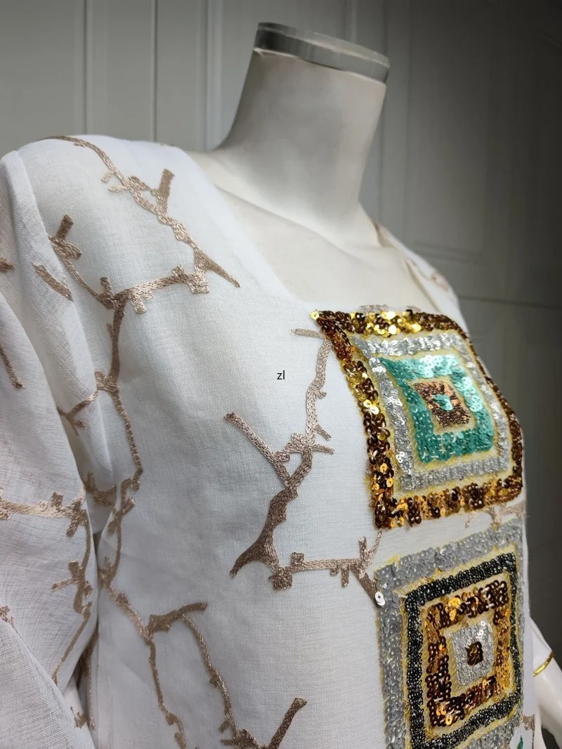 Dubai Abaya Women Jalabiya Muslim Dress Beads Emboridery Mesh Moroccan Kaftan Arab Evening Party Arabian Islam Clothing Ramadan