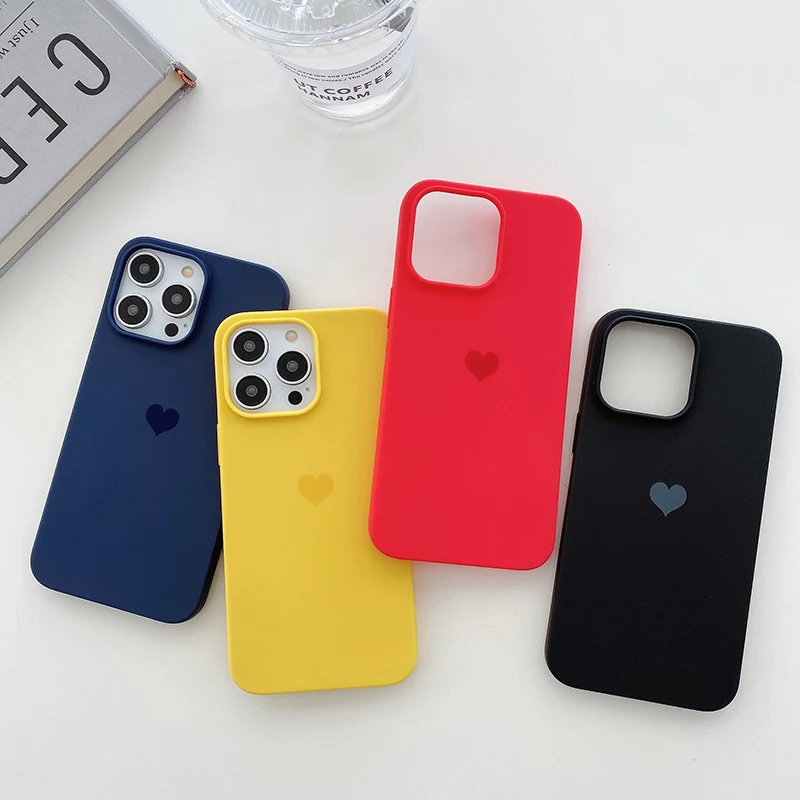 Матовый мягкий чехол из ТПУ ярких цветов с сердечками для iPhone 14 13 12 11 Pro Xs Max 8 7 Plus X Xr