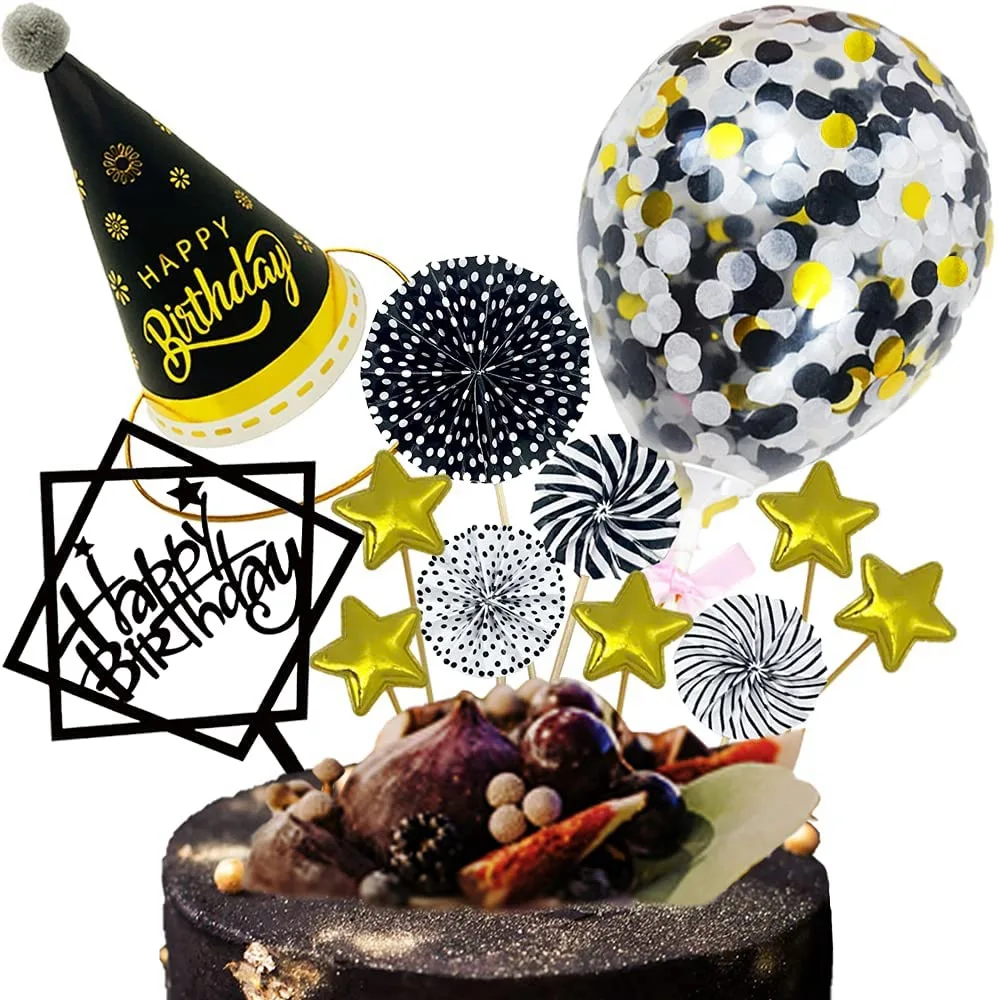 

JOLLYBOOM, черно-золотистый Набор для украшения дня рождения, женская шляпа для дня рождения, золотистые ПУ звезды, товары для дня рождения